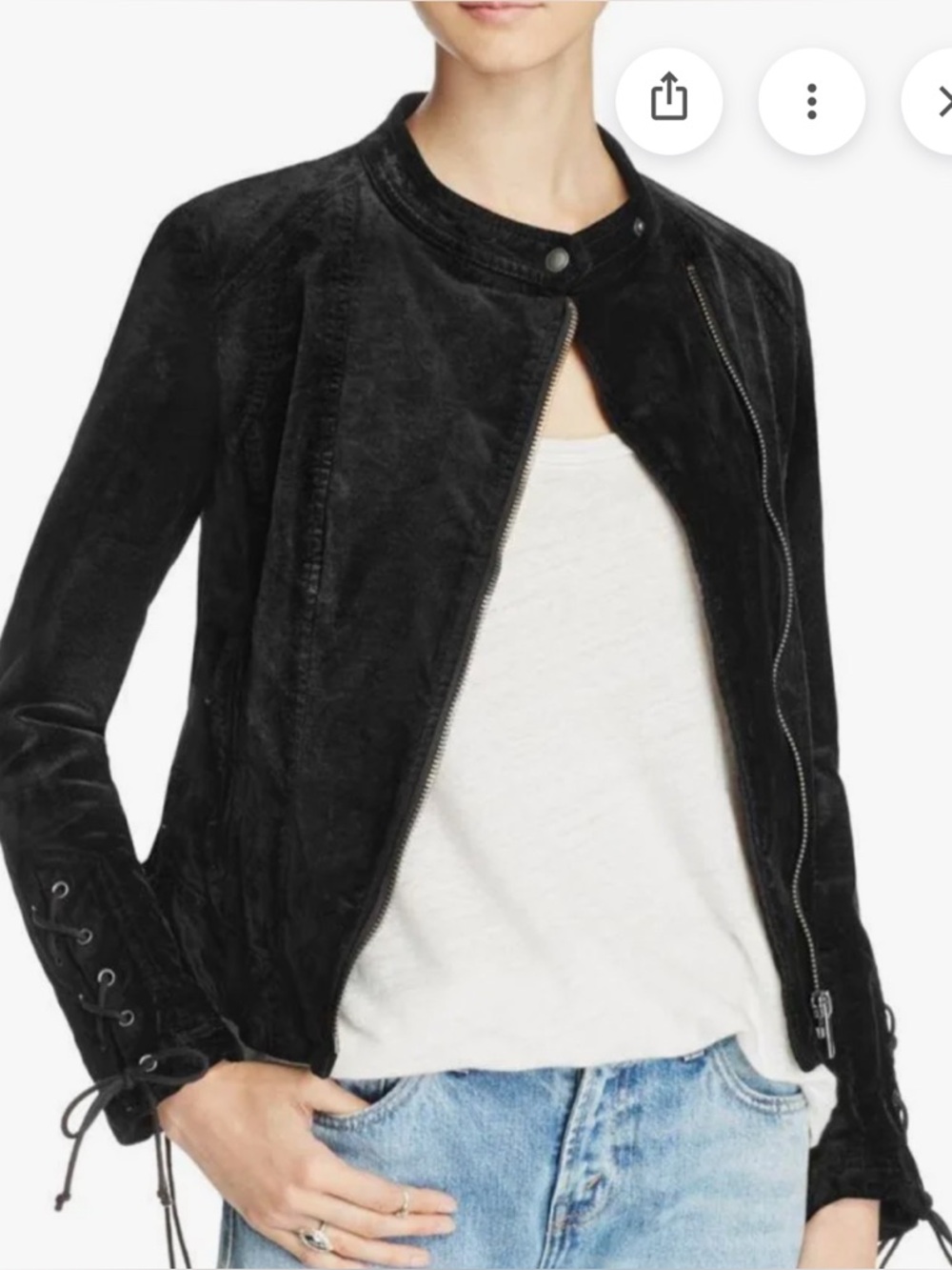 Free People Women's Black Lace-Up Sleeve Jacket - Classic Zip Front - Picture 10 of 10